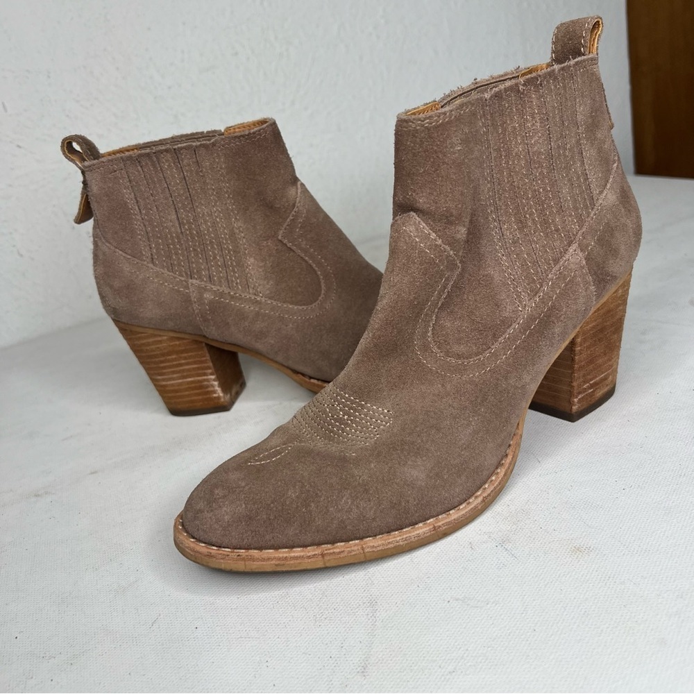 Dolce Vita tan suede western ankle heeled boot